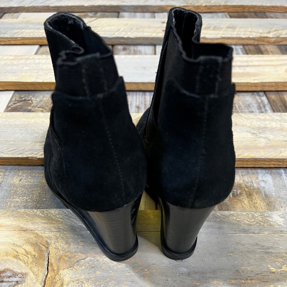 EUC [Tahari] SUEDE Slip On Black Leather Cora Wedge Ankle Boots + Bootie | 7 - Picture 7 of 14